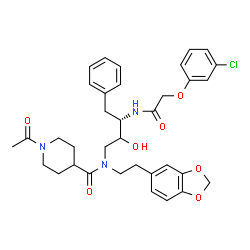 ChemSpider 2D Image | 1-Acetyl-N-[2-(1,3-benzodioxol-5-yl)ethyl]-N-[(3S)-3-{[(3-chlorophenoxy)acetyl]amino}-2-hydroxy-4-phenylbutyl]-4-piperidinecarboxamide | C35H40ClN3O7