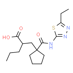 ChemSpider 2D Image | 2-({1-[(5-Ethyl-1,3,4-thiadiazol-2-yl)carbamoyl]cyclopentyl}methyl)pentanoic acid | C16H25N3O3S