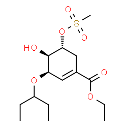 ChemSpider 2D Image | Ethyl (3R,4R,5R)-4-hydroxy-5-[(methylsulfonyl)oxy]-3-(3-pentanyloxy)-1-cyclohexene-1-carboxylate | C15H26O7S