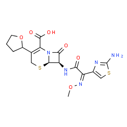ChemSpider 2D Image | (6R,7R)-7-{[(2Z)-2-(2-Amino-1,3-thiazol-4-yl)-2-(methoxyimino)acetyl]amino}-8-oxo-3-(tetrahydro-2-furanyl)-5-thia-1-azabicyclo[4.2.0]oct-2-ene-2-carboxylic acid | C17H19N5O6S2