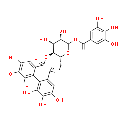 ChemSpider 2D Image | (11aR,14R,15R,15aS)-2,3,4,5,6,7,14,15-Octahydroxy-9,17-dioxo-9,11,11a,13,14,15,15a,17-octahydrodibenzo[g,i]pyrano[3,2-b][1,5]dioxacycloundecin-13-yl 3,4,5-trihydroxybenzoate | C27H22O18