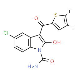 ChemSpider 2D Image | 5-Chloro-2-hydroxy-3-[(4,5-~3~H_2_)-2-thienylcarbonyl]-1H-indole-1-carboxamide | C14H7T2ClN2O3S