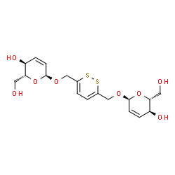 ChemSpider 2D Image | (6-{[(2,3-Dideoxy-alpha-D-erythro-hex-2-enopyranosyl)oxy]methyl}-1,2-dithiin-3-yl)methyl 2,3-dideoxy-alpha-D-erythro-hex-2-enopyranoside | C18H24O8S2
