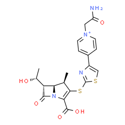 ChemSpider 2D Image | 1-(2-Amino-2-oxoethyl)-4-[2-({(4R,5S,6S)-2-carboxy-6-[(1R)-1-hydroxyethyl]-4-methyl-7-oxo-1-azabicyclo[3.2.0]hept-2-en-3-yl}sulfanyl)-1,3-thiazol-4-yl]pyridinium | C20H21N4O5S2