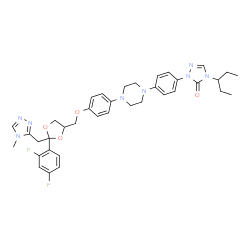 ChemSpider 2D Image | 2-(4-{4-[4-({2-(2,4-Difluorophenyl)-2-[(4-methyl-4H-1,2,4-triazol-3-yl)methyl]-1,3-dioxolan-4-yl}methoxy)phenyl]-1-piperazinyl}phenyl)-4-(3-pentanyl)-2,4-dihydro-3H-1,2,4-triazol-3-one | C37H42F2N8O4