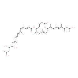 ChemSpider 2D Image | (9E)-12-[(4E)-7,9-Dihydroxy-4,6-dimethyl-4-decen-2-yl]-7,9-dimethyl-2-oxooxacyclododec-9-en-6-yl (2E,4Z,6E,8E,10E)-12,13,15-trihydroxy-4,6,10-trimethyl-2,4,6,8,10-hexadecapentaenoate | C44H70O9