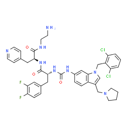 ChemSpider 2D Image | N-{[1-(2,6-Dichlorobenzyl)-3-(1-pyrrolidinylmethyl)-1H-indol-6-yl]carbamoyl}-3,4-difluoro-D-phenylalanyl-N-(2-aminoethyl)-3-(4-pyridinyl)-L-alaninamide | C40H42Cl2F2N8O3