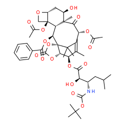 ChemSpider 2D Image | (1S,2S,3R,4S,7R,9R,10S,12R,15R,16S)-4,12-Diacetoxy-9-hydroxy-15-{[(2R,3S)-2-hydroxy-5-methyl-3-({[(2-methyl-2-propanyl)oxy]carbonyl}amino)hexanoyl]oxy}-10,14,20,20-tetramethyl-11,18-dioxo-6,17,19-trio
xapentacyclo[11.6.1.0~1,16~.0~3,10~.0~4,7~]icos-13-en-2-yl benzoate | C44H57NO17