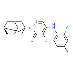 ChemSpider 2D Image | 2-[(1R,3r)-Adamantan-1-yl]-4-chloro-5-[(2-chloro-4-methylphenyl)amino]-3(2H)-pyridazinone | C21H23Cl2N3O
