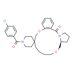 ChemSpider 2D Image | (13a'S)-1-(4-Chlorobenzoyl)-8',9',10',11',13a',14',15',16'-octahydro-13'H,18'H-spiro[piperidine-4,7'-pyrrolo[2,1-j][1,8,11]benzodioxazacyclotetradecin]-18'-one | C29H35ClN2O4