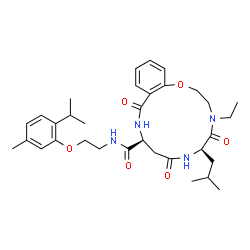 ChemSpider 2D Image | (6R,10S)-4-Ethyl-6-isobutyl-N-[2-(2-isopropyl-5-methylphenoxy)ethyl]-5,8,12-trioxo-3,4,5,6,7,8,9,10,11,12-decahydro-2H-1,4,7,11-benzoxatriazacyclotetradecine-10-carboxamide | C33H46N4O6