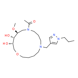 ChemSpider 2D Image | 1-{(12S,13S,14S)-13,14-Dihydroxy-12-methoxy-6-[(1-propyl-1H-pyrazol-4-yl)methyl]-1-oxa-6,10-diazacyclopentadecan-10-yl}ethanone | C22H40N4O5