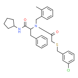 ChemSpider 2D Image | Nalpha-{[(3-Chlorobenzyl)sulfanyl]acetyl}-N-cyclopentyl-Nalpha-(2-methylbenzyl)phenylalaninamide | C31H35ClN2O2S