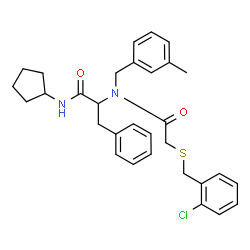 ChemSpider 2D Image | Nalpha-{[(2-Chlorobenzyl)sulfanyl]acetyl}-N-cyclopentyl-Nalpha-(3-methylbenzyl)phenylalaninamide | C31H35ClN2O2S
