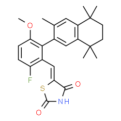 ChemSpider 2D Image | (5Z)-5-[6-Fluoro-3-methoxy-2-(3,5,5,8,8-pentamethyl-5,6,7,8-tetrahydro-2-naphthalenyl)benzylidene]-1,3-thiazolidine-2,4-dione | C26H28FNO3S