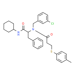 ChemSpider 2D Image | Nalpha-(3-Chlorobenzyl)-N-cyclohexyl-Nalpha-{3-[(4-methylphenyl)sulfanyl]propanoyl}phenylalaninamide | C32H37ClN2O2S