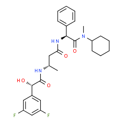 ChemSpider 2D Image | (3S)-N-{(1S)-2-[Cyclohexyl(methyl)amino]-2-oxo-1-phenylethyl}-3-{[(2S)-2-(3,5-difluorophenyl)-2-hydroxyacetyl]amino}butanamide | C27H33F2N3O4