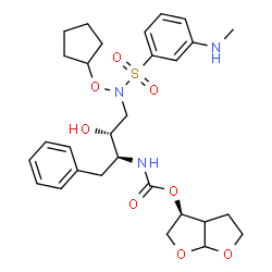 ChemSpider 2D Image | (3S)-Hexahydrofuro[2,3-b]furan-3-yl {(2S,3R)-4-[(cyclopentyloxy){[3-(methylamino)phenyl]sulfonyl}amino]-3-hydroxy-1-phenyl-2-butanyl}carbamate | C29H39N3O8S