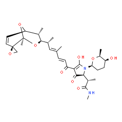 ChemSpider 2D Image | (2S)-2-{(2S)-4-{(2E,4E,6R)-6-[(1S,2R,5R,6S,7R)-1,6-Dimethylspiro[8,9-dioxabicyclo[3.3.1]non-3-ene-2,2'-oxiran]-7-yl]-4-methyl-2,4-heptadienoyl}-5-hydroxy-1-[(2S,5S,6S)-5-hydroxy-6-methyltetrahydro-2H-
pyran-2-yl]-3-oxo-2,3-dihydro-1H-pyrrol-2-yl}-N-methylpropanamide | C32H44N2O9