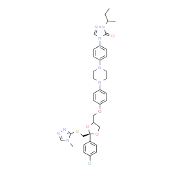ChemSpider 2D Image | 2-sec-Butyl-4-{4-[4-(4-{[(2R)-2-(4-chlorophenyl)-2-{[(4-methyl-4H-1,2,4-triazol-3-yl)sulfanyl]methyl}-1,3-dioxolan-4-yl]methoxy}phenyl)-1-piperazinyl]phenyl}-2,4-dihydro-3H-1,2,4-triazol-3-one | C36H41ClN8O4S
