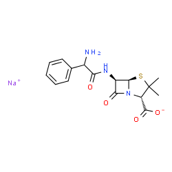 ChemSpider 2D Image | Sodium (2S,5R,6R)-6-{[amino(phenyl)acetyl]amino}-3,3-dimethyl-7-oxo-4-thia-1-azabicyclo[3.2.0]heptane-2-carboxylate | C16H18N3NaO4S