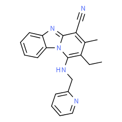 ChemSpider 2D Image | 2-Ethyl-3-methyl-1-[(2-pyridinylmethyl)amino]pyrido[1,2-a]benzimidazole-4-carbonitrile | C21H19N5