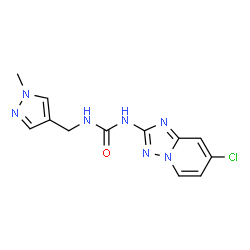 ChemSpider 2D Image | 1-(7-Chloro[1,2,4]triazolo[1,5-a]pyridin-2-yl)-3-[(1-methyl-1H-pyrazol-4-yl)methyl]urea | C12H12ClN7O