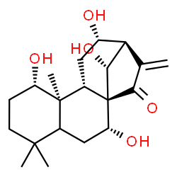 ChemSpider 2D Image | (1alpha,5xi,7alpha,8alpha,9beta,10alpha,12alpha,13alpha,14R)-1,7,12,14-Tetrahydroxykaur-16-en-15-one | C20H30O5