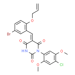 ChemSpider 2D Image | (5E)-5-[2-(Allyloxy)-5-bromobenzylidene]-1-(4-chloro-2,5-dimethoxyphenyl)-2,4,6(1H,3H,5H)-pyrimidinetrione | C22H18BrClN2O6