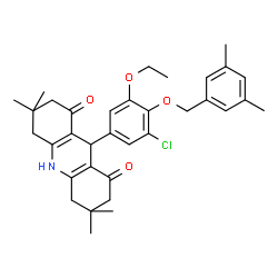 ChemSpider 2D Image | 9-{3-Chloro-4-[(3,5-dimethylbenzyl)oxy]-5-ethoxyphenyl}-3,3,6,6-tetramethyl-3,4,6,7,9,10-hexahydro-1,8(2H,5H)-acridinedione | C34H40ClNO4