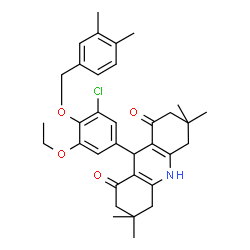 ChemSpider 2D Image | 9-{3-Chloro-4-[(3,4-dimethylbenzyl)oxy]-5-ethoxyphenyl}-3,3,6,6-tetramethyl-3,4,6,7,9,10-hexahydro-1,8(2H,5H)-acridinedione | C34H40ClNO4