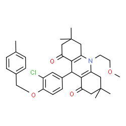 ChemSpider 2D Image | 9-{3-Chloro-4-[(4-methylbenzyl)oxy]phenyl}-10-(2-methoxyethyl)-3,3,6,6-tetramethyl-3,4,6,7,9,10-hexahydro-1,8(2H,5H)-acridinedione | C34H40ClNO4