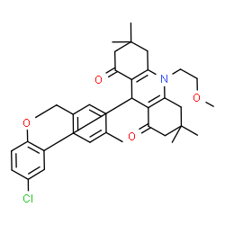 ChemSpider 2D Image | 9-{5-Chloro-2-[(4-methylbenzyl)oxy]phenyl}-10-(2-methoxyethyl)-3,3,6,6-tetramethyl-3,4,6,7,9,10-hexahydro-1,8(2H,5H)-acridinedione | C34H40ClNO4