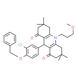 ChemSpider 2D Image | 9-[4-(Benzyloxy)-3-chlorophenyl]-10-(3-methoxypropyl)-3,3,6,6-tetramethyl-3,4,6,7,9,10-hexahydro-1,8(2H,5H)-acridinedione | C34H40ClNO4