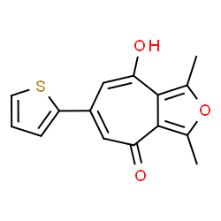 ChemSpider 2D Image | 8-Hydroxy-1,3-dimethyl-6-(2-thienyl)-4H-cyclohepta[c]furan-4-one | C15H12O3S