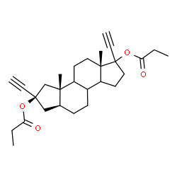 ChemSpider 2D Image | (5aS,7R,8aS,10aS)-1,7-Diethynyl-8a,10a-dimethylhexadecahydrodicyclopenta[a,f]naphthalene-1,7-diyl dipropanoate | C28H38O4