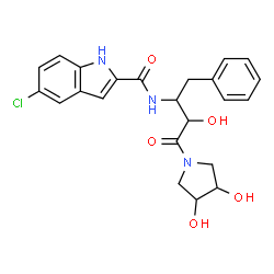 ChemSpider 2D Image | N-(1-benzyl-3-(3,4-dihydroxypyrrolidin-1-yl)-2-hydroxy-3-oxopropyl)-5-chloro-1H-indole-2-carboxamide | C23H24ClN3O5
