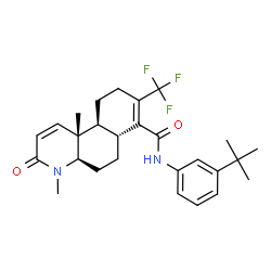 ChemSpider 2D Image | (4aR,6aR,10aS,10bR)-4,10b-Dimethyl-N-[3-(2-methyl-2-propanyl)phenyl]-3-oxo-8-(trifluoromethyl)-3,4,4a,5,6,6a,9,10,10a,10b-decahydrobenzo[f]quinoline-7-carboxamide | C27H33F3N2O2
