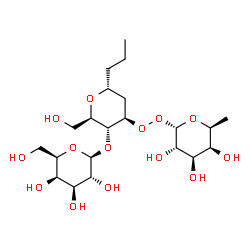 ChemSpider 2D Image | (2R,3R,4S,5R,6S)-2-(Hydroxymethyl)-6-{[(2R,3R,4R,6R)-2-(hydroxymethyl)-6-propyl-4-{[(2S,3S,4R,5S,6S)-3,4,5-trihydroxy-6-methyltetrahydro-2H-pyran-2-yl]peroxy}tetrahydro-2H-pyran-3-yl]oxy}tetrahydro-2H
-pyran-3,4,5-triol | C21H38O14
