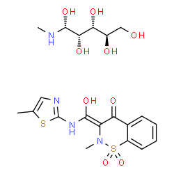 ChemSpider 2D Image | (3E)-3-{Hydroxy[(5-methyl-1,3-thiazol-2-yl)amino]methylene}-2-methyl-2,3-dihydro-4H-1,2-benzothiazin-4-one 1,1-dioxide - (1R)-1-C-(methylamino)-D-arabinitol (1:1) | C20H28N4O9S2