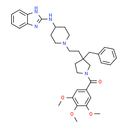 ChemSpider 2D Image | (3-{2-[4-(1H-Benzimidazol-2-ylamino)-1-piperidinyl]ethyl}-3-benzyl-1-pyrrolidinyl)(3,4,5-trimethoxyphenyl)methanone | C35H43N5O4