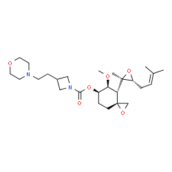 ChemSpider 2D Image | (3R,4S,5S,6R)-5-Methoxy-4-[(2R,3R)-2-methyl-3-(3-methyl-2-buten-1-yl)-2-oxiranyl]-1-oxaspiro[2.5]oct-6-yl 3-[2-(4-morpholinyl)ethyl]-1-azetidinecarboxylate | C26H42N2O6