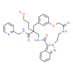 ChemSpider 2D Image | 3-(3-Methoxypropyl)-6,19-dioxo-N-(2-pyridinylmethyl)-21-oxa-5,14,15,18-tetraazatetracyclo[20.3.1.0~7,15~.0~8,13~]hexacosa-1(26),7,9,11,13,22,24-heptaene-3-carboxamide | C32H36N6O5