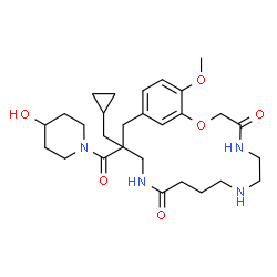 ChemSpider 2D Image | 15-(Cyclopropylmethyl)-15-[(4-hydroxy-1-piperidinyl)carbonyl]-20-methoxy-2-oxa-5,8,13-triazabicyclo[15.3.1]henicosa-1(21),17,19-triene-4,12-dione | C28H42N4O6