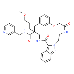 ChemSpider 2D Image | 3-(3-Methoxypropyl)-6,19-dioxo-N-(3-pyridinylmethyl)-21-oxa-5,14,15,18-tetraazatetracyclo[20.3.1.0~7,15~.0~8,13~]hexacosa-1(26),7,9,11,13,22,24-heptaene-3-carboxamide | C32H36N6O5