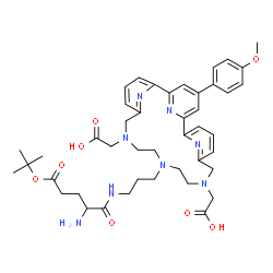 ChemSpider 2D Image | 2,2'-{16-[3-({2-Amino-5-[(2-methyl-2-propanyl)oxy]-5-oxopentanoyl}amino)propyl]-4-(4-methoxyphenyl)-13,16,19,25,26,27-hexaazatetracyclo[19.3.1.1~2,6~.1~7,11~]heptacosa-1(25),2(27),3,5,7(26),8,10,21,23
-nonaene-13,19-diyl}diacetic acid | C44H56N8O8