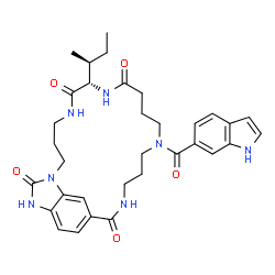 ChemSpider 2D Image | (7S)-7-[(2S)-2-Butanyl]-13-(1H-indol-6-ylcarbonyl)-1,5,8,13,17,23-hexaazatricyclo[17.5.2.0~22,25~]hexacosa-19,21,25-triene-6,9,18,24-tetrone | C33H41N7O5