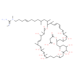ChemSpider 2D Image | 3-Oxo-3-({5,7,9,19,23,25,27,31,33,34,35-undecahydroxy-8,14,18,22,24,26-hexamethyl-15-[(8E)-4-methyl-12-(N-methylcarbamimidamido)-8-dodecen-2-yl]-17-oxo-16,37-dioxabicyclo[31.3.1]heptatriaconta-10,12,2
0-trien-3-yl}oxy)propanoic acid | C59H103N3O18