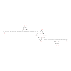 ChemSpider 2D Image | (1R,8R,9S,10S,11R,12R,19R,20S,21S,22R)-9,10,11,20,21,22-Hexahydroxy-3-(20-hydroxy-14-{[(2R,3R,4S,5S,6R)-3,4,5-trihydroxy-6-(hydroxymethyl)tetrahydro-2H-pyran-2-yl]oxy}henicosyl)-14-(29-hydroxy-14-{[(2
R,3R,4S,5S,6R)-3,4,5-trihydroxy-6-(hydroxymethyl)tetrahydro-2H-pyran-2-yl]oxy}triacontyl)-2,6,13,17,23,24-hexaoxatricyclo[17.3.1.1~8,12~]tetracosane-5,16-dione | C81H150O28