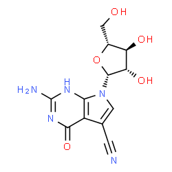 ChemSpider 2D Image | 2-Amino-7-(beta-D-arabinofuranosyl)-4-oxo-4,7-dihydro-1H-pyrrolo[2,3-d]pyrimidine-5-carbonitrile | C12H13N5O5